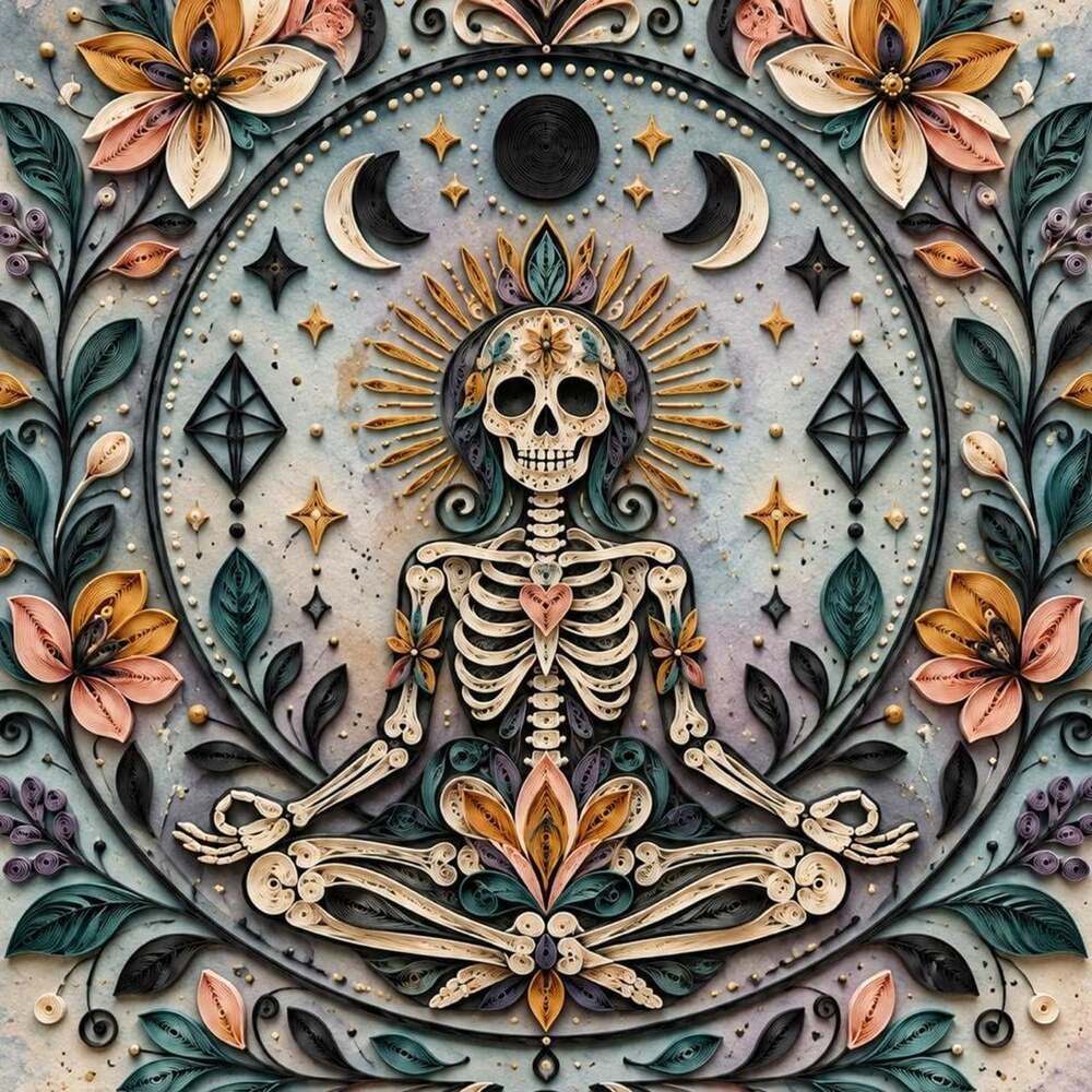 8 X 8 Framed Meditating Skeleton Celestial C 7 E 8